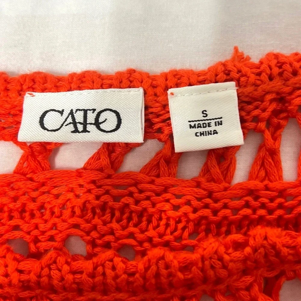 Cato Womens Fire Orange Crochet Open Weave Airy Dolman Sleeve Resort Top Small